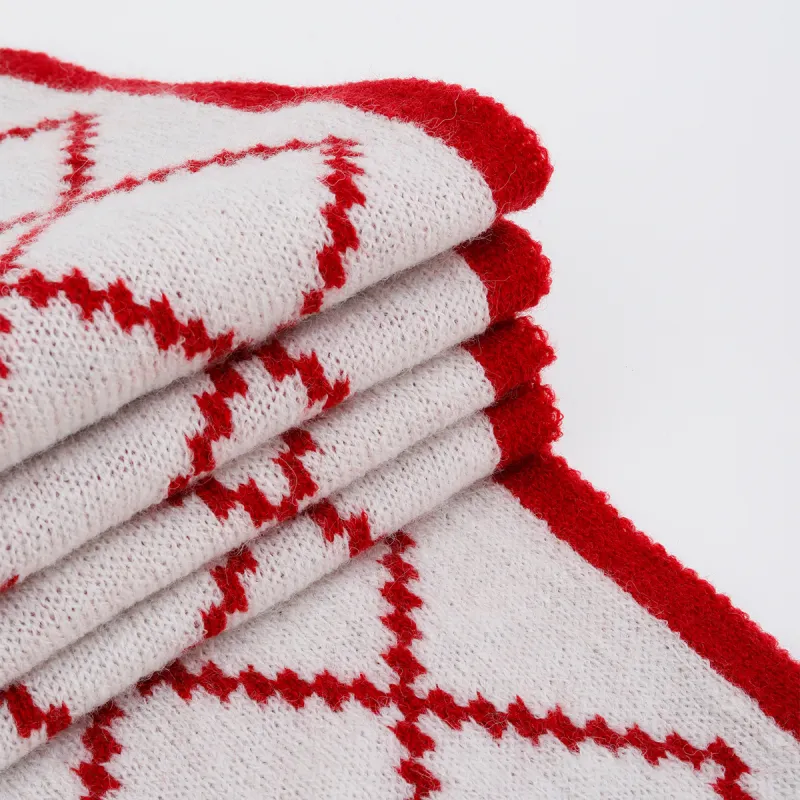 PALBAS Polyester Knit Scarves Unisex Red-1