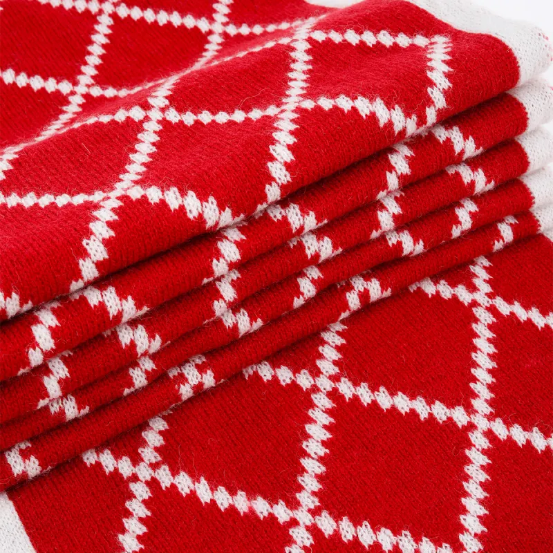 PALBAS Polyester Knit Scarves Unisex Red-2