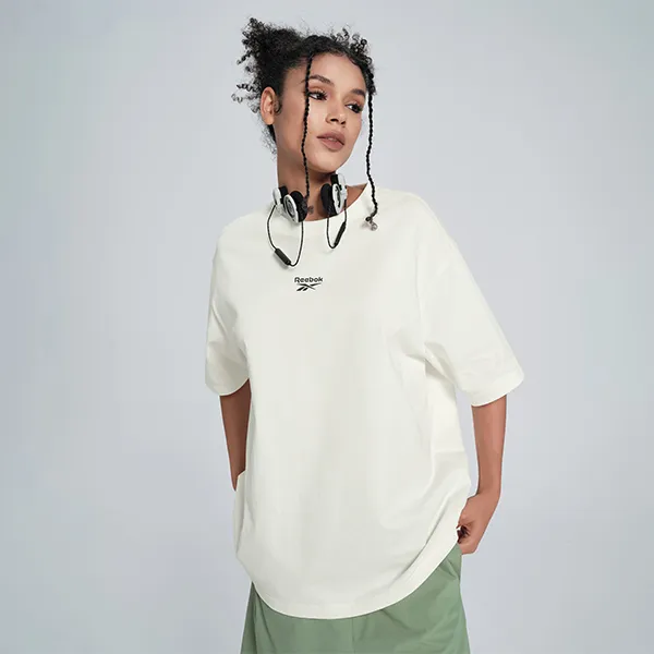 Reebok Drop Shoulder Sleeve T Shirt Unisex Natural White-6