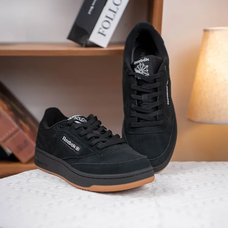Reebok CLUB C 85 W+ Anti Slip And Wear Resistant Height Increasing Low Top Skateboard Shoes Unisex Black Warrior-5