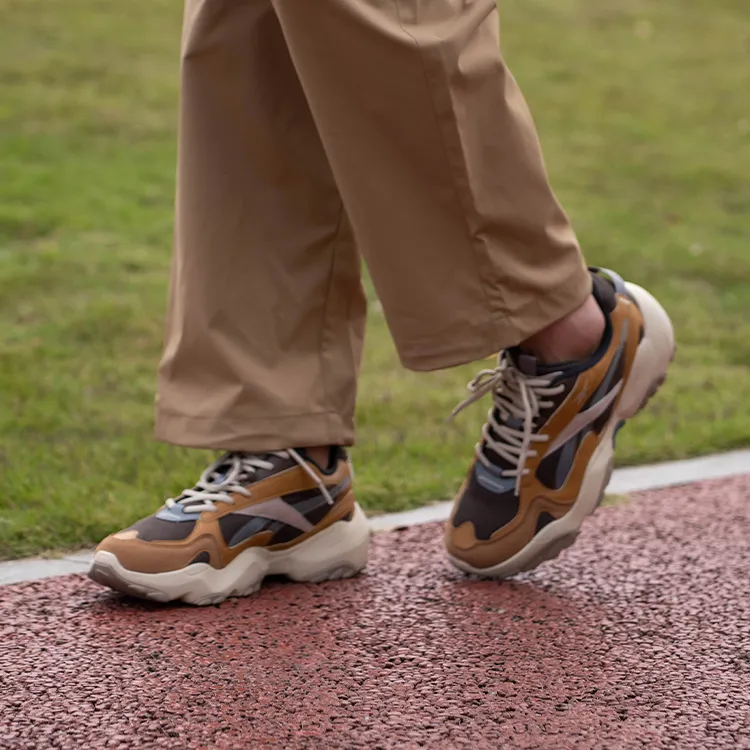 Reebok FLUFFI PUFF CN Anti Slip Wear Resistant Breathable Height Increasing Low Top Running Shoes Unisex Brown Yellow-7