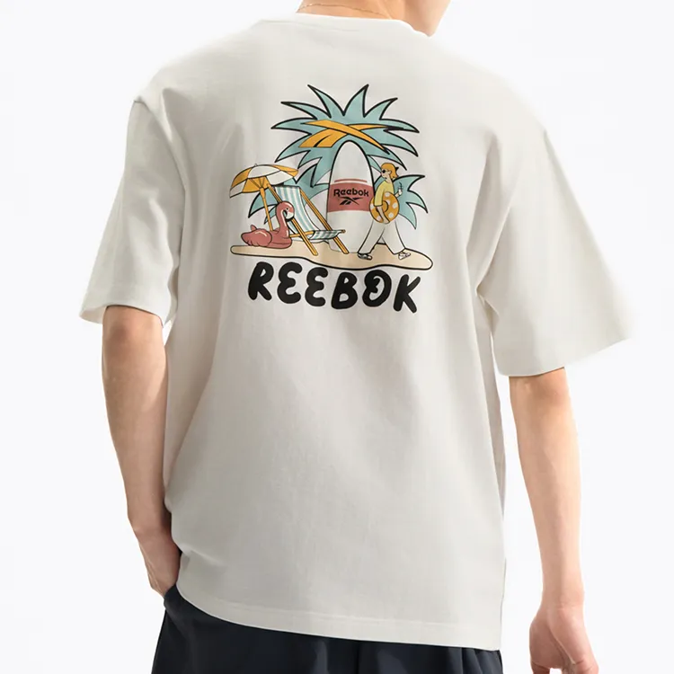 Reebok Drop Shoulder Sleeve T Shirt Unisex Raw White-4
