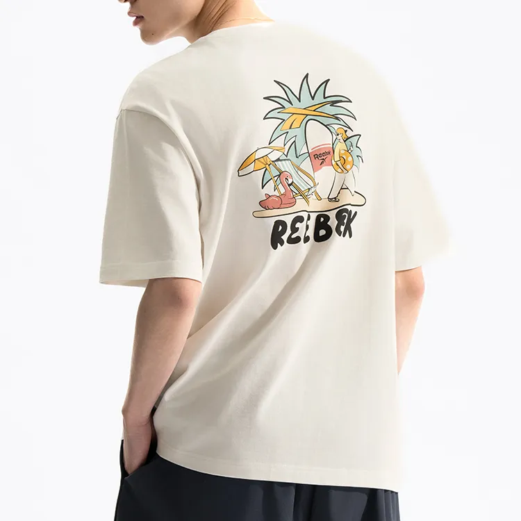 Reebok Drop Shoulder Sleeve T Shirt Unisex Raw White-5