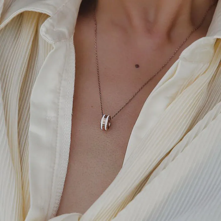 Daniel Wellington Alloy Necklaces Women's Ceramic White & Rose Gold-3