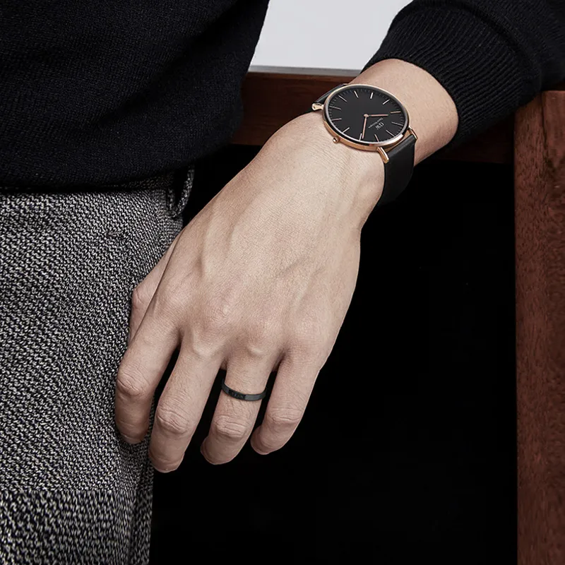 Daniel Wellington Alloy Rings Unisex Rose Gold & Matte Black-2