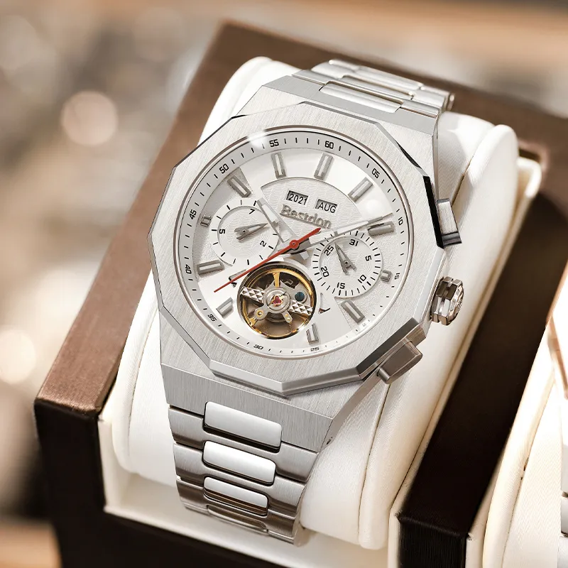 Bestdon Automatic Mechanical Movement Stainless Steel Watchband Men's Watches Black Dial-1