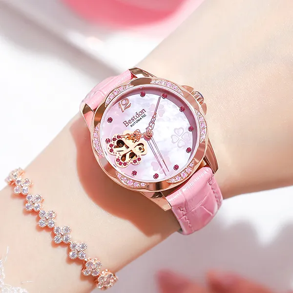 Bestdon Mechanical Movement Stainless Steel Watchband Watch Women's Watch Mother-of-Pearl Color Watch Dial-11