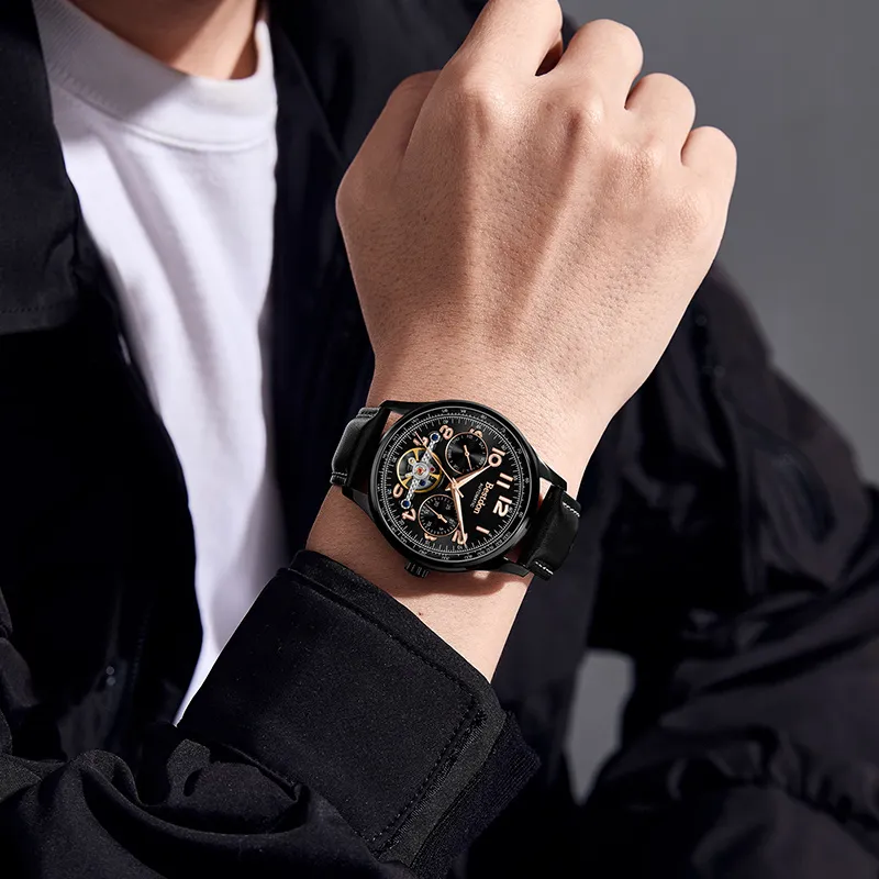 Bestdon Automatic Mechanical Movement Genuine Leather Strap Watch Men's Watches Blue Dial-6