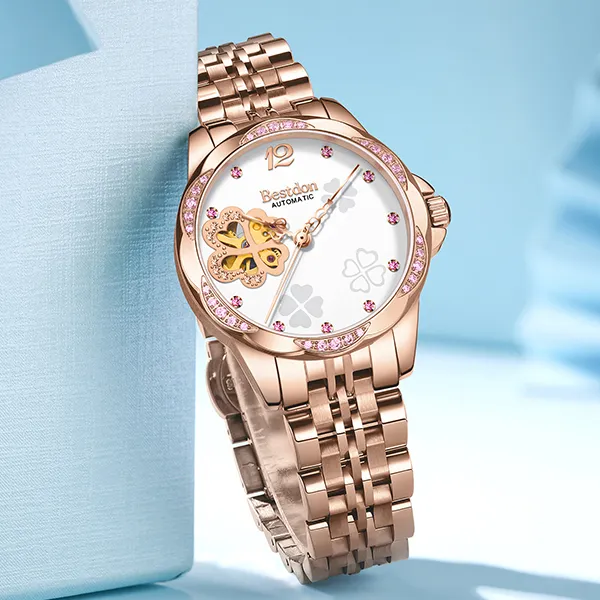 Bestdon Mechanical Movement Stainless Steel Watchband Watch Women's Watch Mother-of-Pearl Color Watch Dial-3