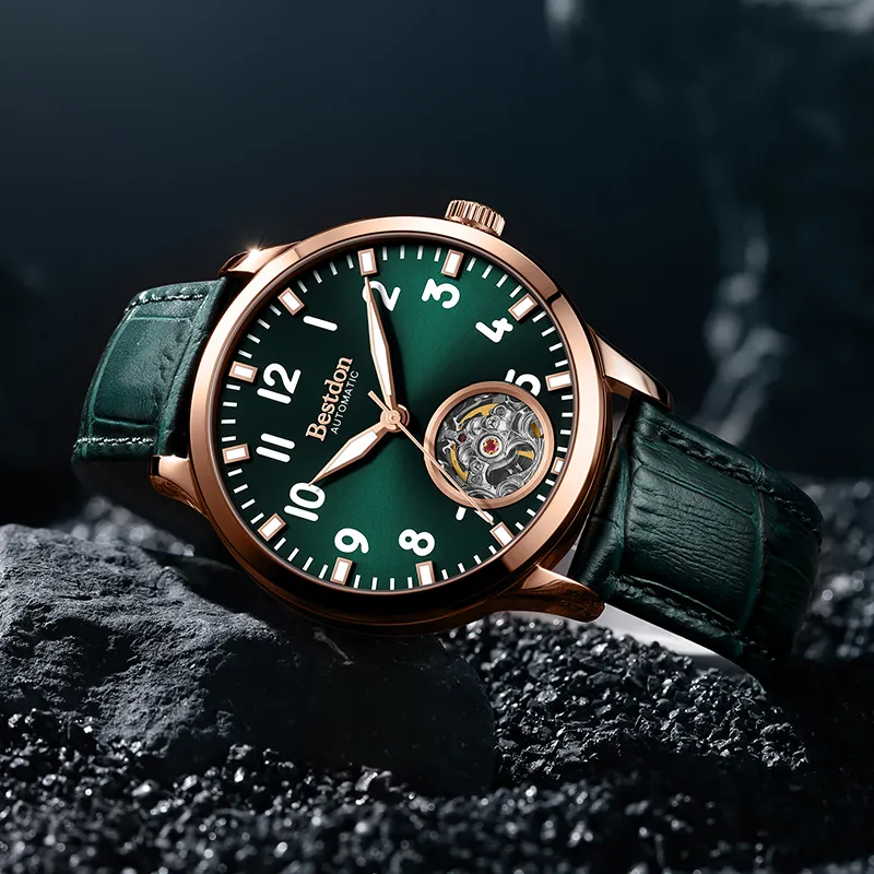 Bestdon Automatic Mechanical Movement Genuine Leather Strap Watch Men's Watches Green Dial-4