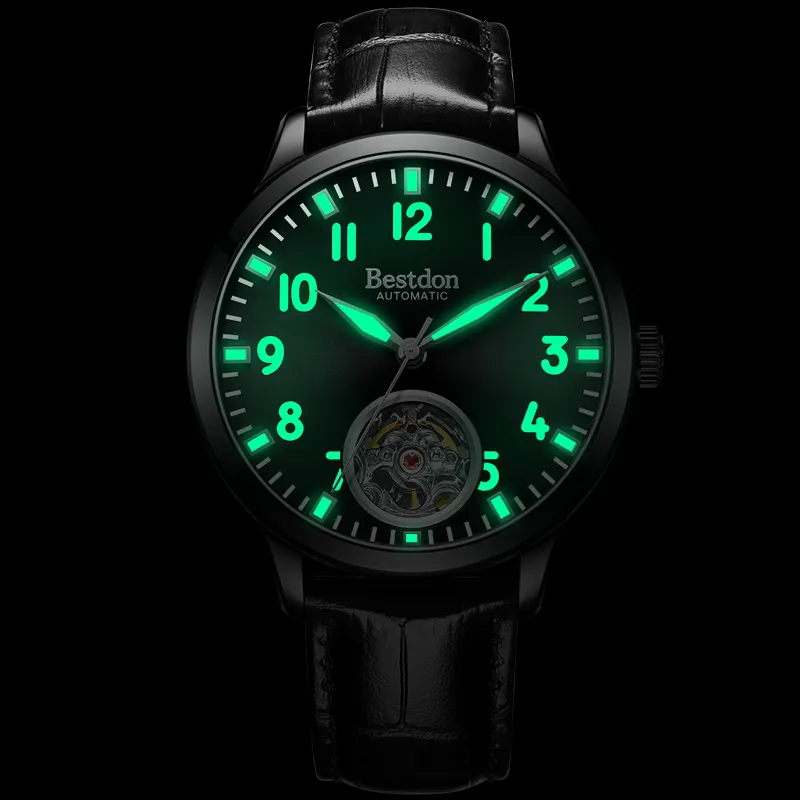 Bestdon Automatic Mechanical Movement Genuine Leather Strap Watch Men's Watches Green Dial-3