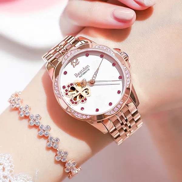 Bestdon Mechanical Movement Stainless Steel Watchband Watch Women's Watch Mother-of-Pearl Color Watch Dial-2