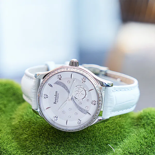 Bestdon Mechanical Movement Genuine Leather Strap Watch Women's Watch White Dial-3