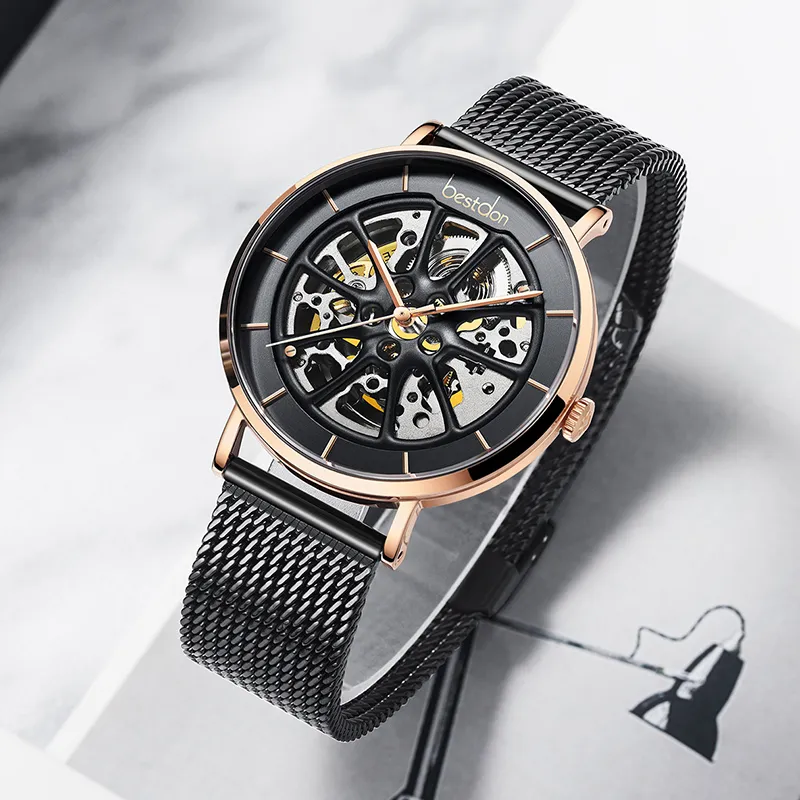 Bestdon Automatic Mechanical Movement Stainless Steel Watchband Watch Men's Watches Black Dial-9