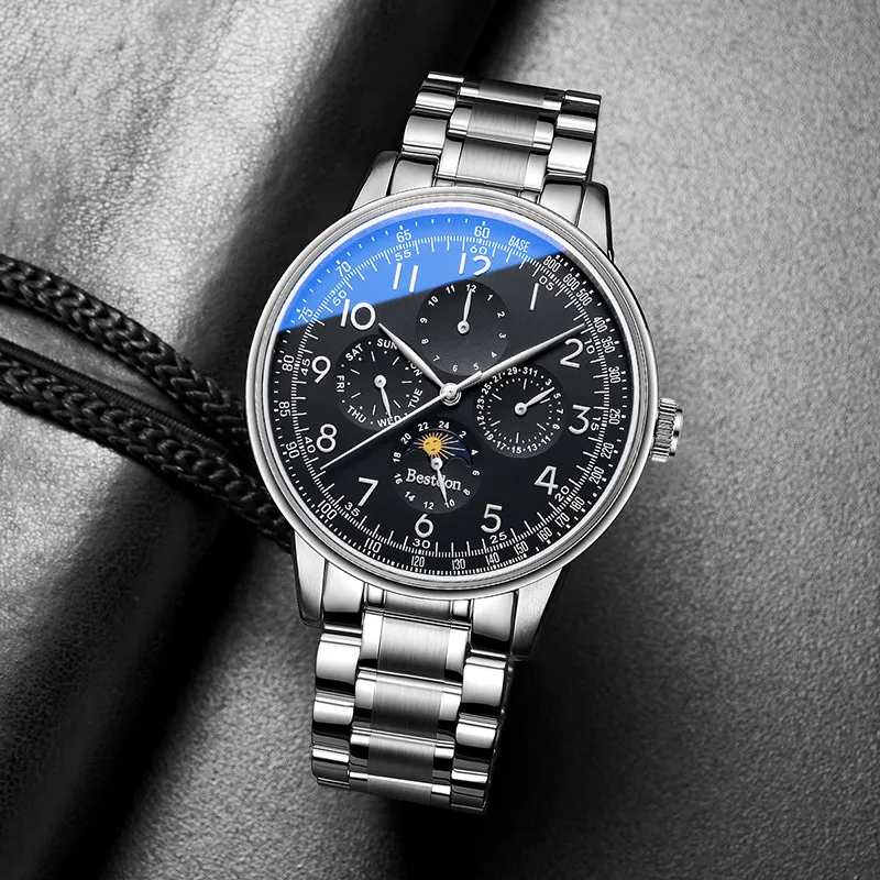 Bestdon Automatic Mechanical Movement Stainless Steel Watchband Watch Men's Watches Black Dial-16