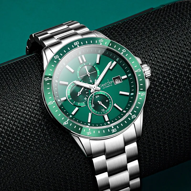 Bestdon Automatic Mechanical Movement Stainless Steel Watchband Men's Watches Green Dial-3
