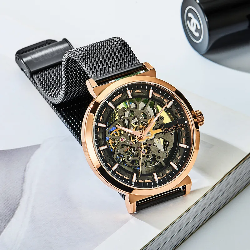 Bestdon Automatic Mechanical Movement Stainless Steel Watchband Men's Watches Black Dial-9