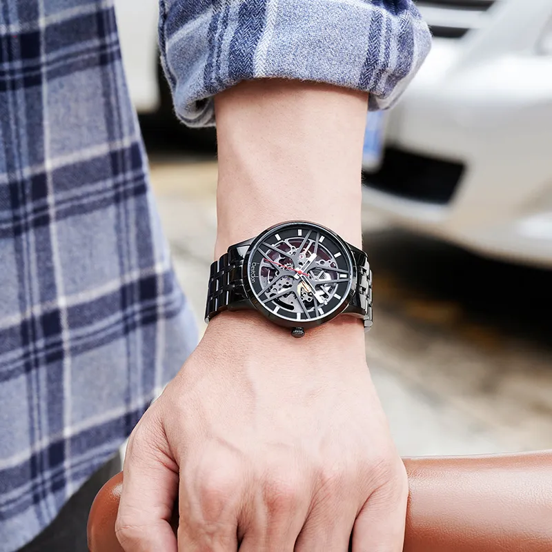 Bestdon Automatic Mechanical Movement Stainless Steel Watchband Men's Watches Black Dial-1