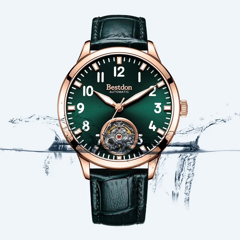 Bestdon Automatic Mechanical Movement Genuine Leather Strap Watch Men's Watches Green Dial-6