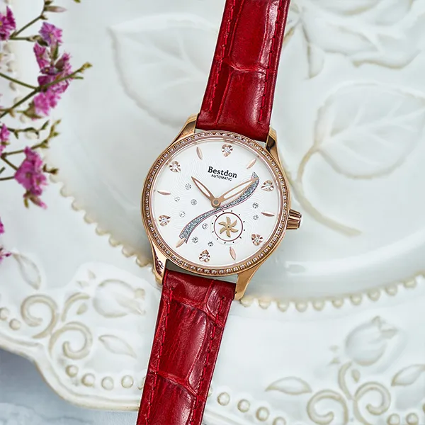 Bestdon Mechanical Movement Genuine Leather Strap Watch Women's Watch White Dial-8