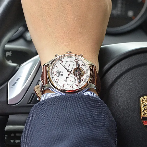 Bestdon Automatic Mechanical Movement Genuine Leather Strap Men's Watches Black Dial-6