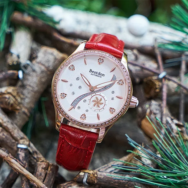 Bestdon Mechanical Movement Genuine Leather Strap Watch Women's Watch White Dial-9