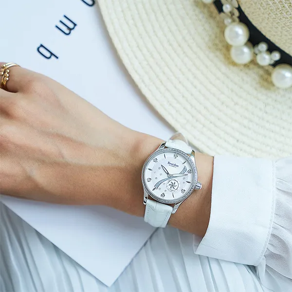 Bestdon Mechanical Movement Genuine Leather Strap Watch Women's Watch White Dial-4