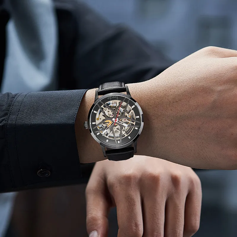 Bestdon Automatic Mechanical Movement Genuine Leather Strap Watch Men's Watches Black Dial-1