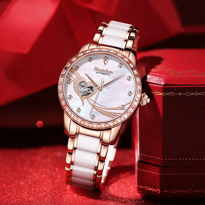 Bestdon Automatic Mechanical Movement Ceramic Strap Watch Women's Watch Mother-of-Pearl Color Watch Dial-1