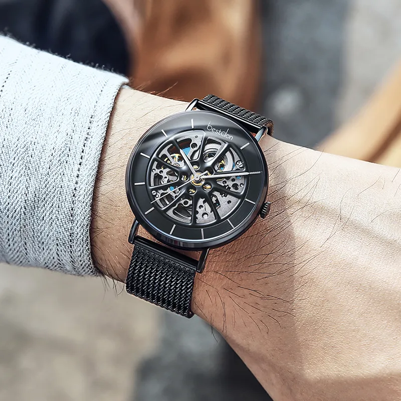 Bestdon Automatic Mechanical Movement Stainless Steel Watchband Watch Men's Watches Black Dial-5