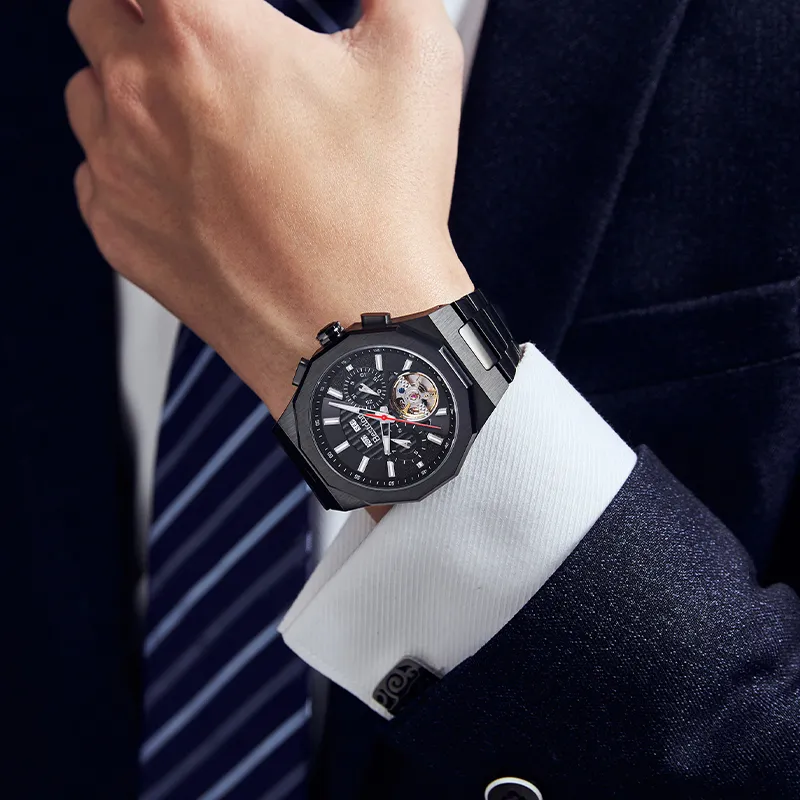 Bestdon Automatic Mechanical Movement Stainless Steel Watchband Men's Watches Black Dial-12
