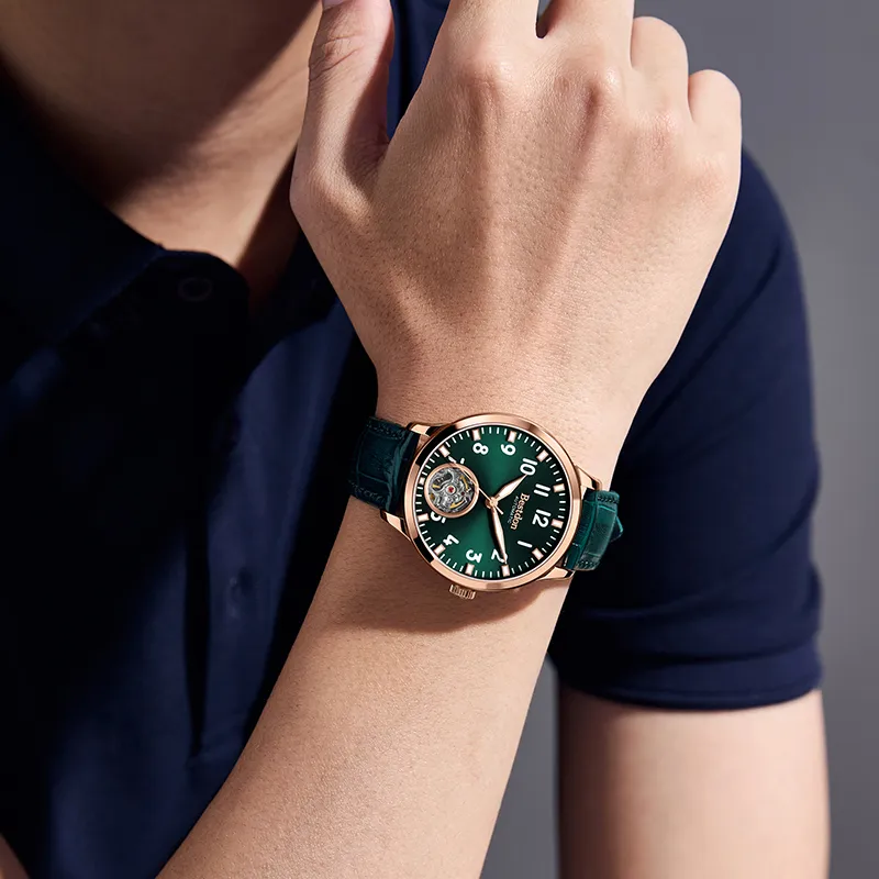 Bestdon Automatic Mechanical Movement Genuine Leather Strap Watch Men's Watches Green Dial-5