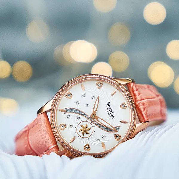 Bestdon Mechanical Movement Genuine Leather Strap Watch Women's Watch White Dial-12