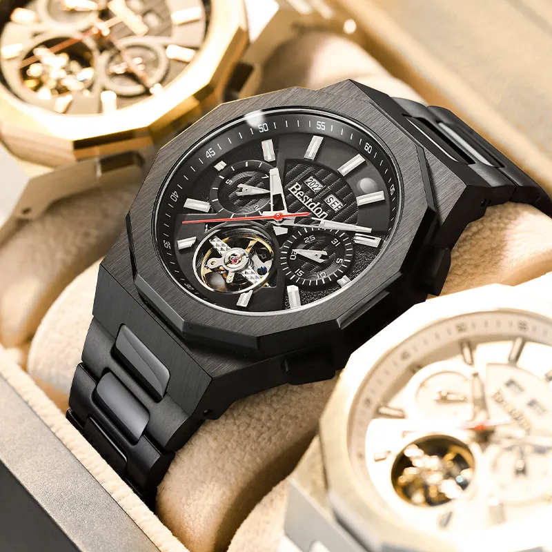 Bestdon Automatic Mechanical Movement Stainless Steel Watchband Men's Watches Black Dial-13