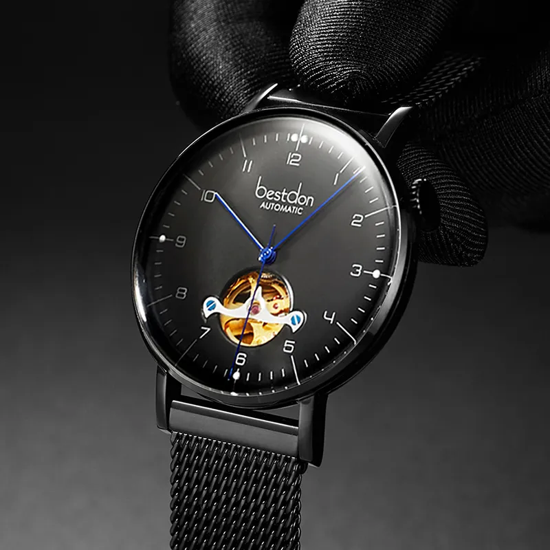Bestdon Automatic Mechanical Movement Stainless Steel Watchband Men's Watches Black Dial-3