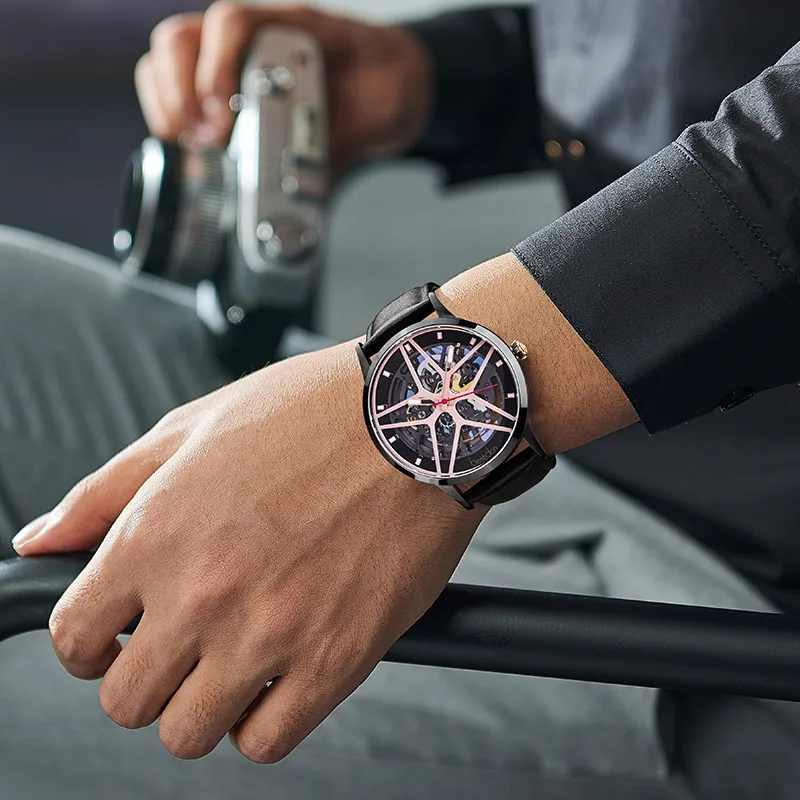 Bestdon Automatic Mechanical Movement Genuine Leather Strap Watch Men's Watches Black Dial-5