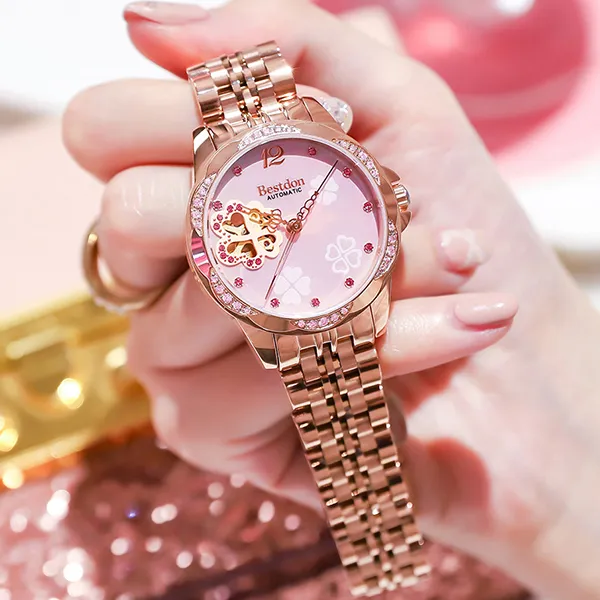 Bestdon Mechanical Movement Stainless Steel Watchband Watch Women's Watch Mother-of-Pearl Color Watch Dial-8