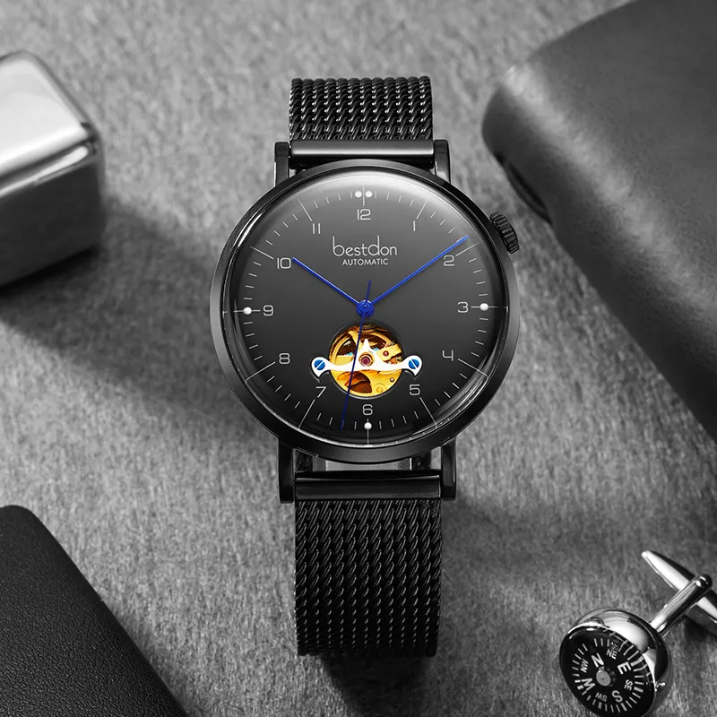 Bestdon Automatic Mechanical Movement Stainless Steel Watchband Men's Watches Black Dial-1