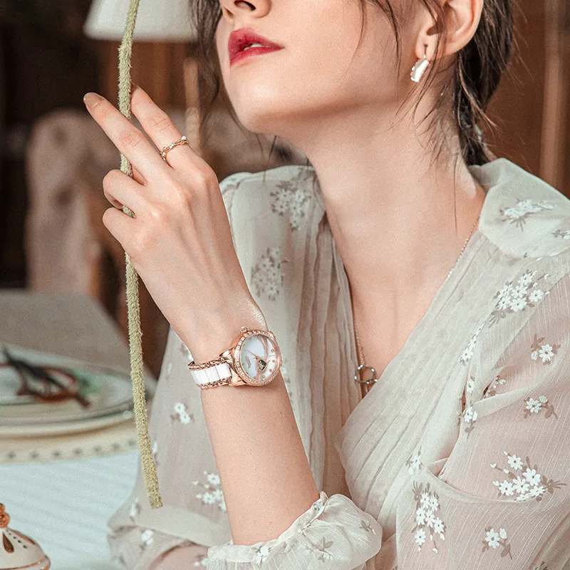 Bestdon Automatic Mechanical Movement Ceramic Strap Watch Women's Watch Mother-of-Pearl Color Watch Dial-3