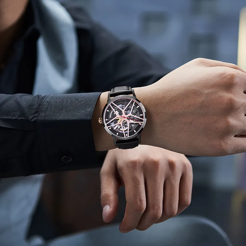 Bestdon Automatic Mechanical Movement Genuine Leather Strap Watch Men's Watches Black Dial-7