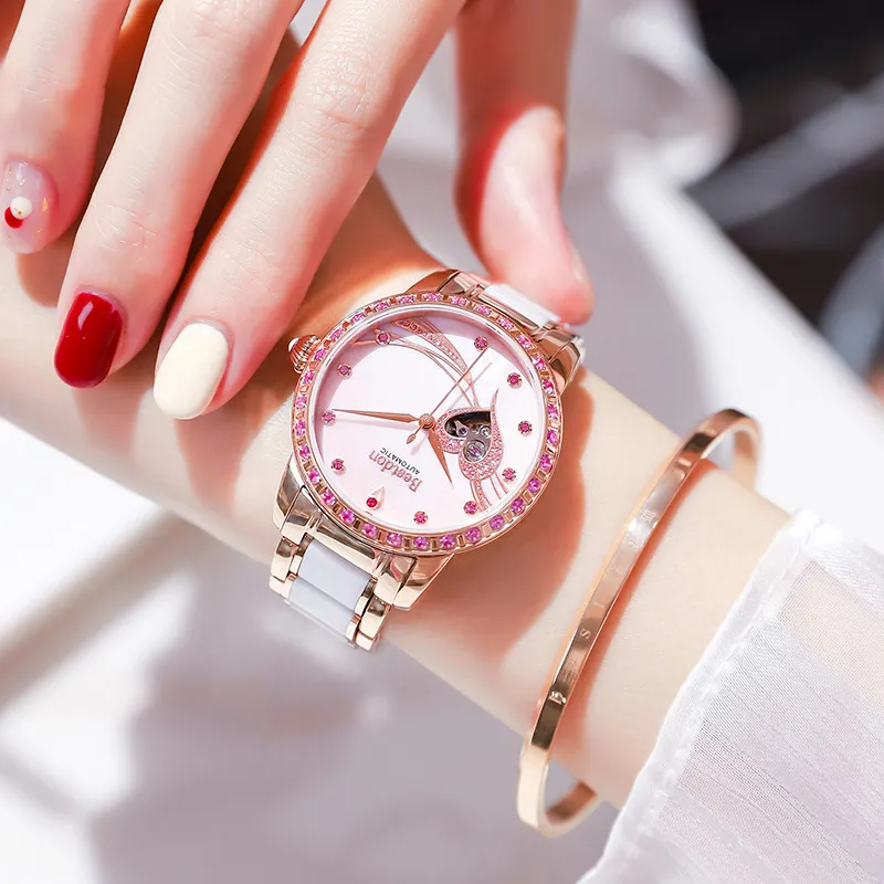 Bestdon Automatic Mechanical Movement Ceramic Strap Watch Women's Watch Mother-of-Pearl Color Watch Dial-6