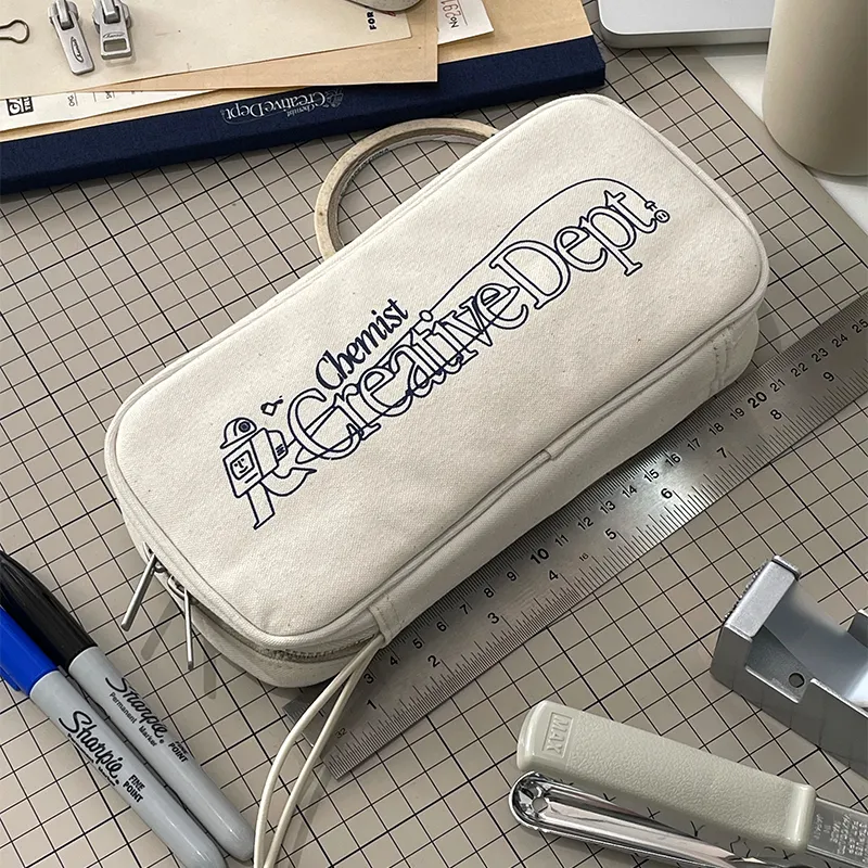 CHEMIST CREATIONS Cotton Stationery Storage Bag Clutch Unisex Milk White-2