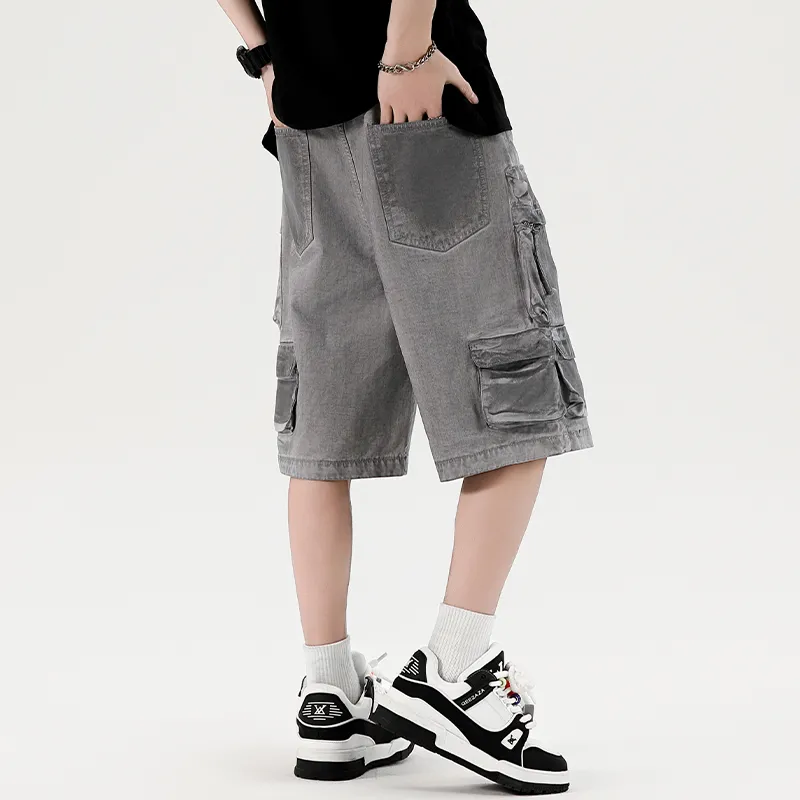 VERAF CA Casual Shorts Men Dirty Dyed Gray-4