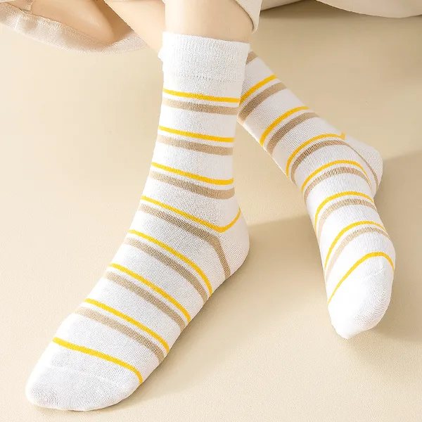 H YXIANG Mid Calf Socks Women's 5 Pack Khaki-5