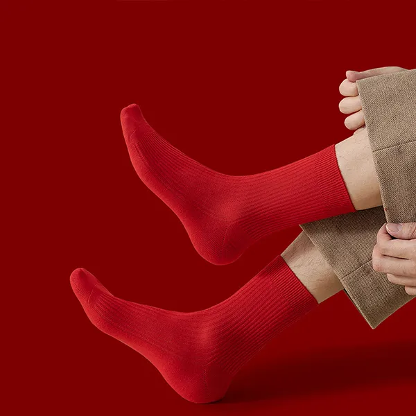H YXIANG Mid Calf Socks Men's 5 Pack Red-3