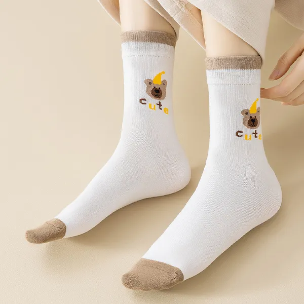 H YXIANG Mid Calf Socks Women's 5 Pack Khaki-1