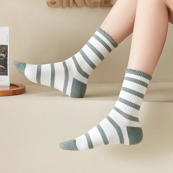 H YXIANG Mid Calf Socks Women's 5 Pack Green-3