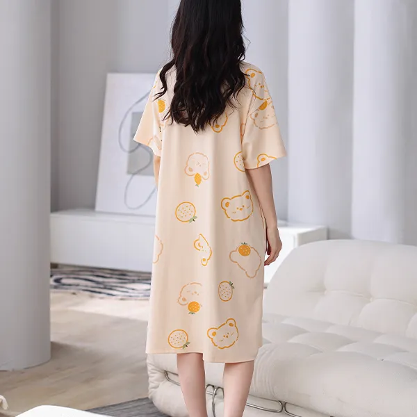 H YXIANG Nightgown Women's Apricot-2