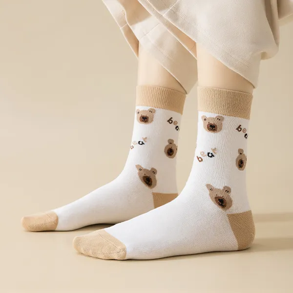 H YXIANG Mid Calf Socks Women's 5 Pack Khaki-3