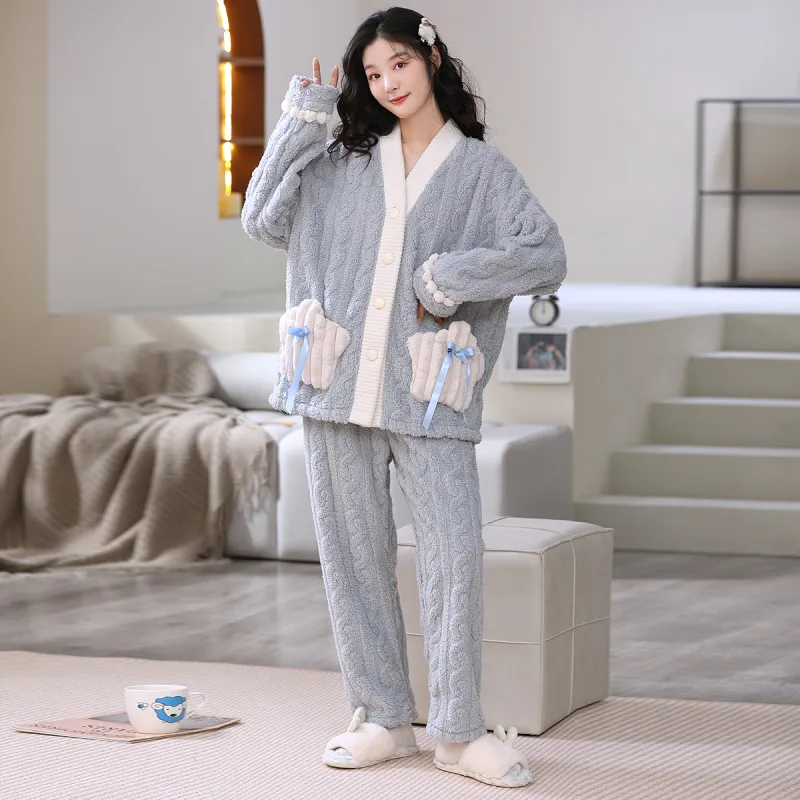 H YXIANG Pajama Set Women's Blue-4
